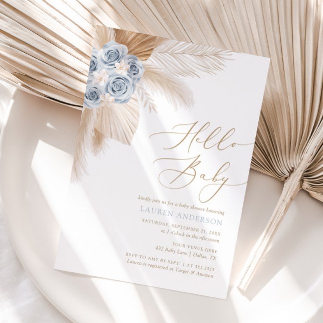 Invitation Bonjour Baby Boho Pampas Baby shower Garçon en Her (Créateur téléchargé)