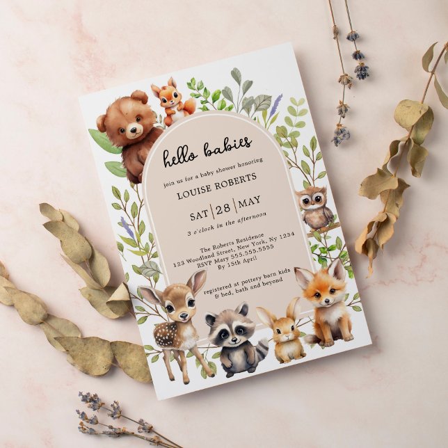 Invitation Bonjour Baby Boho Woodland Twin Baby shower (Créateur téléchargé)