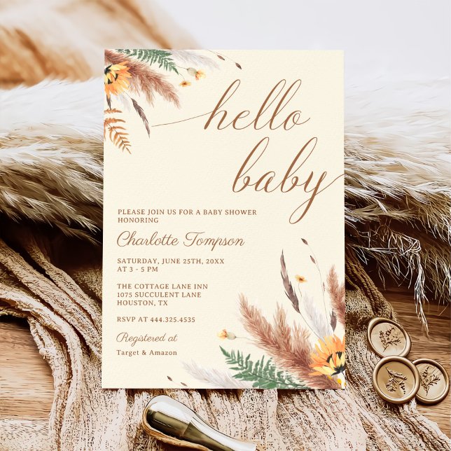 Invitation Bonjour Baby Fleur sauvage Baby shower (Créateur téléchargé)