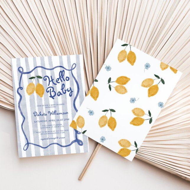 Invitation Bonjour Baby Lemon Boys Baby shower (Lemon Boys Whimsical Baby Shower Invite)