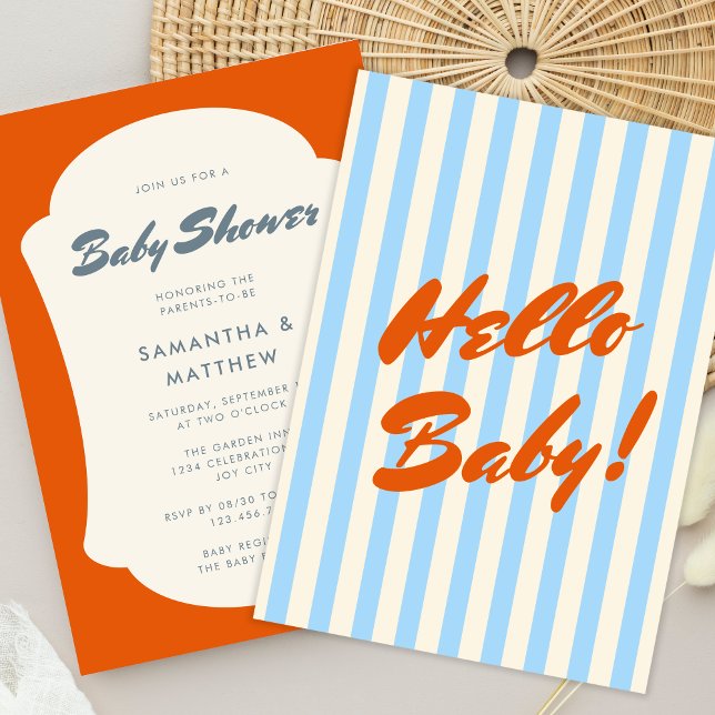 Invitation Bonjour Baby Retro Orange Abstrait Frame Baby show (Créateur téléchargé)