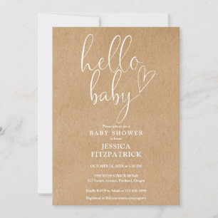 Invitation Bonjour Baby Script Boho Kraft Baby shower
