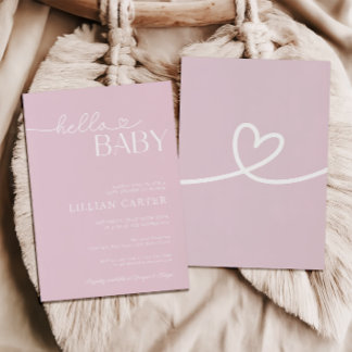 Invitation Bonjour Baby shower Coeur Bébé rose minimaliste