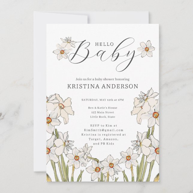 Invitation Bonjour Baby shower de fleurs de printemps bébé (Devant)