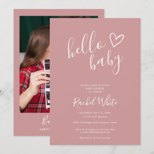 Invitation Bonjour Baby shower Dusty Rose rose bébé fille pho