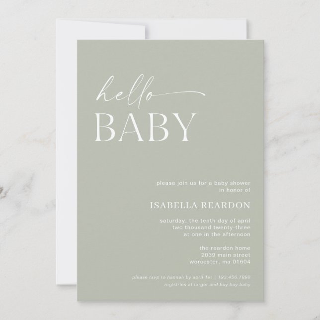 Invitation Bonjour Baby shower minimaliste bébé (Devant)