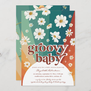 Invitation Bonjour bébé   Baby shower arc-en-ciel Retro Daisy