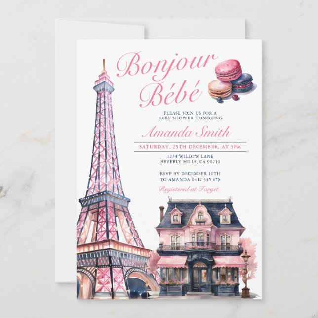 Invitation Bonjour Bebe Baby shower Café Paris (Devant)