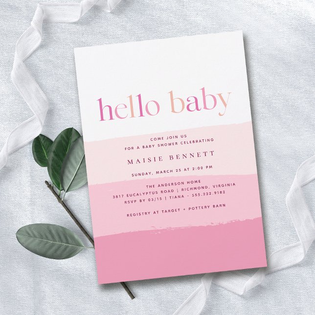 Invitation Bonjour bébé | Baby shower moderne rose ombre fill (Créateur téléchargé)