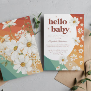 Invitation Bonjour Bébé   Baby Shower Rétro Fleur de Daisy Ar