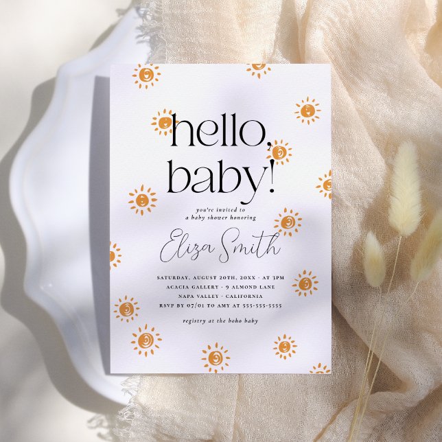 Invitation Bonjour bébé | Baby shower Sunshine Boho (Créateur téléchargé)