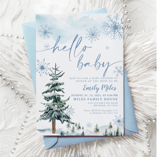 Invitation Bonjour Bébé Bleu Shower de Bébé Hiver