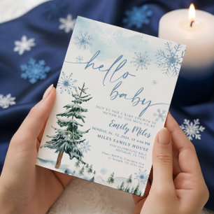 Invitation Bonjour Bébé Bleu Shower Hiver Merveilleux
