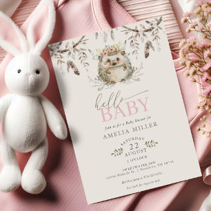 Invitation Bonjour Bébé Bohème Hérisson Fille Baby Shower