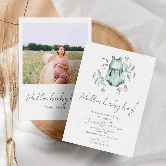 Invitation Bonjour bébé Boho Watercolor Baby shower garçon (Créateur téléchargé)