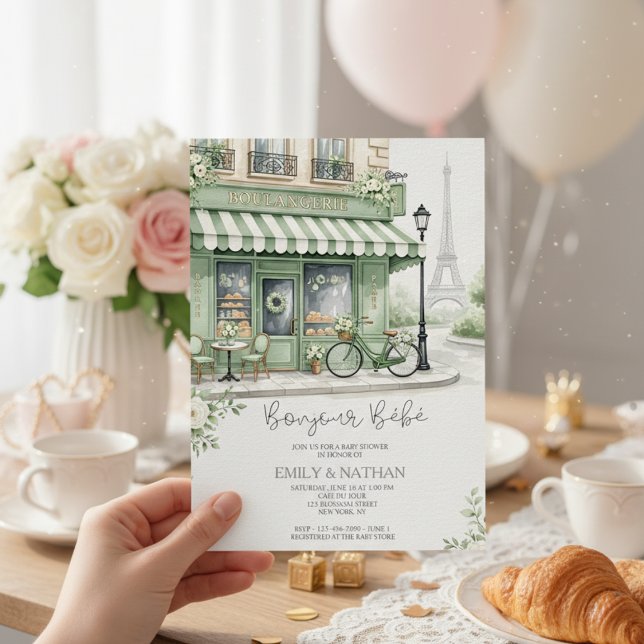 Invitation Bonjour Bebe eiffel tower French chic baby Shower (Créateur téléchargé)
