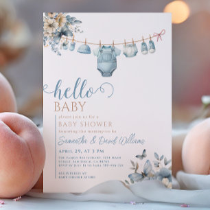 Invitation Bonjour Bébé Fleur Bleue Papillon Baby Shower