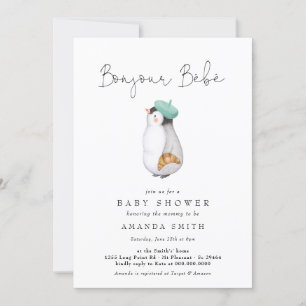 Invitation Bonjour Bebe French Penguin Baby shower neutre