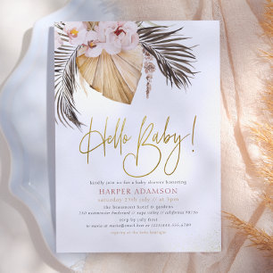Invitation Bonjour Bébé   Herbe de Pampas Bohème et Palmier T