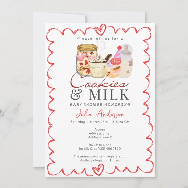 Invitation Bonjour Bébé Lait et cookies Baby shower moderne (Devant)