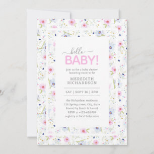 Invitation Bonjour Bébé mignon Floral Rose Bleu Baby shower f