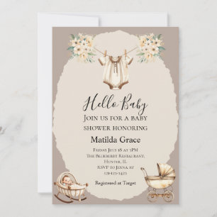 Invitation Bonjour Bébé Mignon Neutre