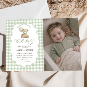 Invitation Bonjour Bébé Ours en Peluche Fête de Naissance Ver