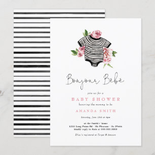 Invitation Bonjour Bebe Paris Baby shower de fleurs roses fra