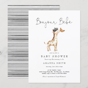 Invitation Bonjour Bebe Paris Baby shower de la Giraffe franç