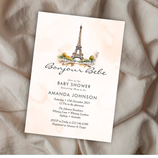 Invitation Bonjour Bebe Paris Baby shower Floral Français (Créateur téléchargé)