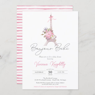Invitation Bonjour Bebe Paris Eiffel Baby shower aux fleurs r