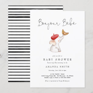 Invitation Bonjour Bebe Paris Français Elephant Baby shower R