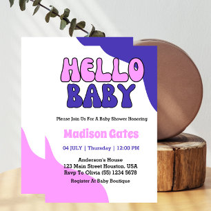 Invitation Bonjour Bébé Rétro Groovy Baby Shower Coloré