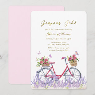 Invitation Bonjour Bébé Rose Lavande Vélo Baby shower