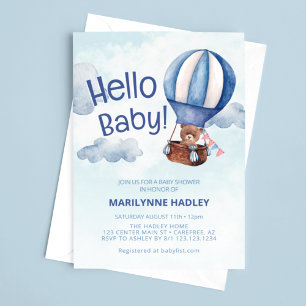 Invitation Bonjour Bébé Teddy Ours Bleu Douche