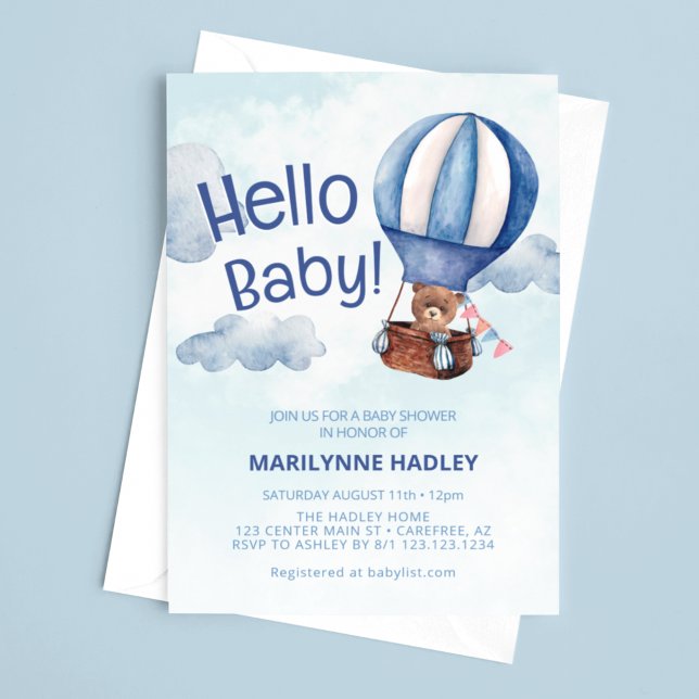 Invitation Bonjour Bébé Teddy Ours Bleu Douche (Créateur téléchargé)