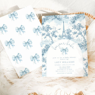 Invitation Bonjour Bebe Toile Bleu Arc French Baby shower