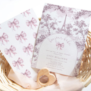 Invitation Bonjour Bebe Toile Pink Bow Baby shower français