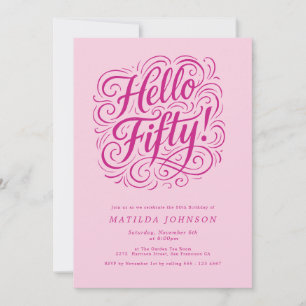 Invitation Bonjour Cinquante ! Soirée élégante rose 50e anniv