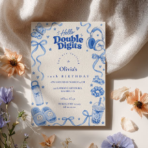 Invitation Bonjour Double Chiffres Anniversaire Bleu Prépa