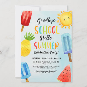 Invitation Bonjour été, école d'adieu, fête de fin d'école