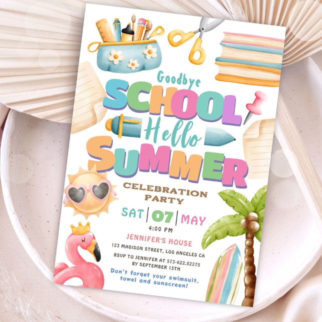 Invitation Bonjour été ! Fête d'été de l'école de billard ext (Créateur téléchargé)