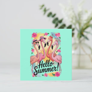 Invitation Bonjour Été Mignon Flamant Rose Plage Vacances Tro