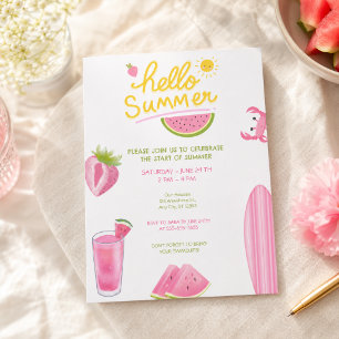 Invitation Bonjour l'été Pastèque Fête Piscine Rose Amusant