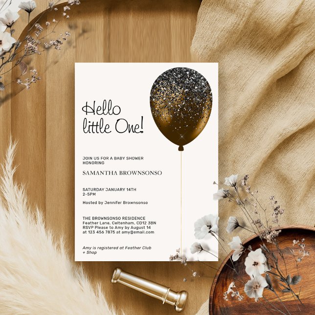 Invitation Bonjour petit ballon glitz glam gouttes de bronze (Créateur téléchargé)