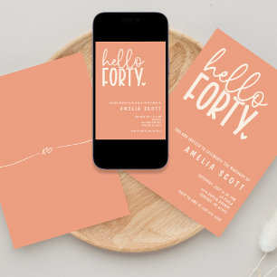 Invitation Bonjour Quarante-40e Anniversaire Moderne Peach Mi
