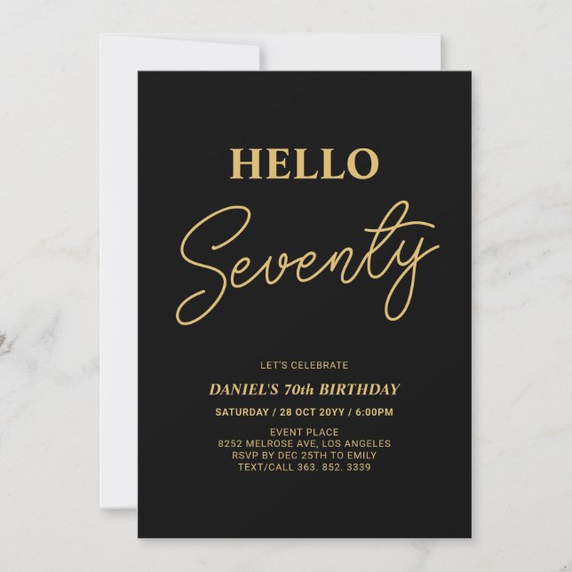 Invitation Bonjour soixante-dix | Gold & Black 70th Birthday  (Devant)