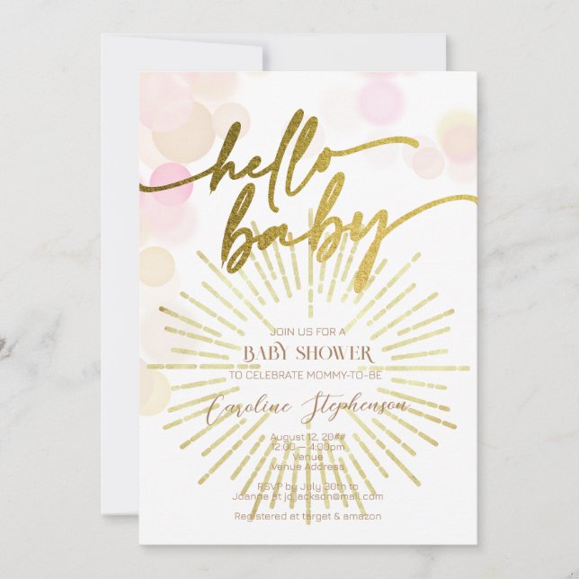 Invitation Bonjour Sunshine Boho Moderne Happy Baby Girl Douc (Devant)