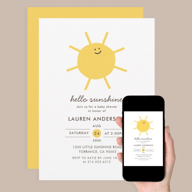 Invitation Bonjour Sunshine Genre Baby shower neutre (Créateur téléchargé)