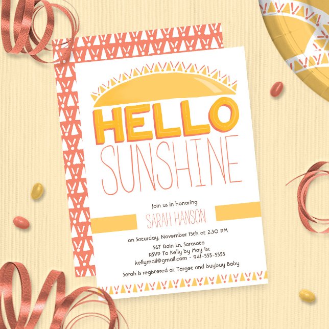 Invitation Bonjour Sunshine Hand Lettré Genre Neutre (Créateur téléchargé)